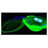 Green Uranium Depression Glass Bowl and Plate Lot