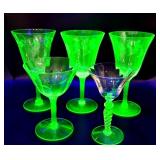 5 Depression Uranium Glass Stemware