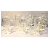 Six Clear Vintage Glass Boot Mugs