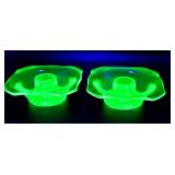 Depression Green Uranium Glass Candle Holders