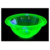Green Depression Uranium Glass Bowl Ribbed Design