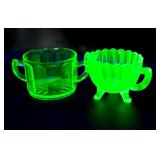Green Depression Uranium Glass Sugar Bowls