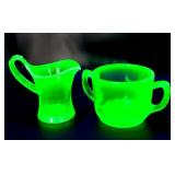 Depression Blue Green Uranium Glass Creamer Sugar