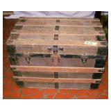 Vintage Flat Top Wood and Metal Storage Trunk