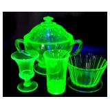 Depression Green Uranium Glass Tableware Lot