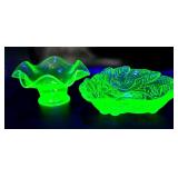 Two Pieces of Depression Green Uranium Glass