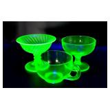 Depression Green Uranium Glass Sherbets and Cup