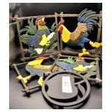Rooster Cast Iron Square and Round Trivets