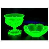Depression Uranium Glass Compote And Bowl