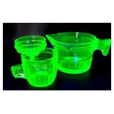 Green Uranium Glass Lot With Handy Andy Juicer Cup