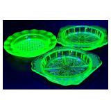 Three Depression Green Uranium Glass Coasters