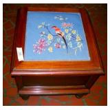 Vintage Wooden Commode with Faux Needlepoint Top