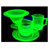 Depression Blue Uranium Glass Tableware Pieces