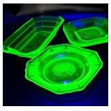 Four Depression Green Uranium Glass Serving Pieces