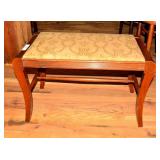 Vintage Wooden Bench With Fabric Upholstered Seat