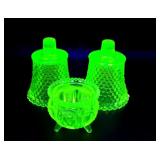 Vaseline Uranium Glass Candleholders and Toothpick