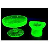 Depression Vaseline Uranium Glass 2 Pieces