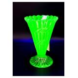 19th Century Green Uranium Glass Trumpet Vase