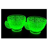 2 Vintage Fenton Daisy and Button Vaseline Cups
