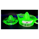 Two Glass Juicers Depression Green Uranium Glass