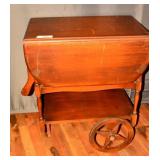 Vintage Wood Tea Cart With Drop-Leaf Sides
