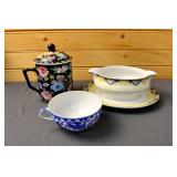 Three Ceramic Serving Items with Markings