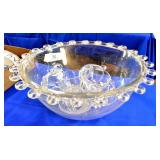 Vintage Heisey Lariat Glass Punch Bowl Set