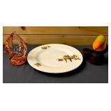 Ceramic Plate, Bird Figurine, and Glass Decoration
