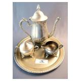 Silver-Plated Tea Serving Set with Tray