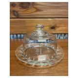 VTG. GLASS CHEESE PLATE WITH COVER