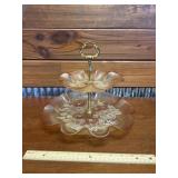 ROSELLA 2 TIER PINK GLASS SERVING TRAY
