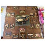 VTG. COLLECTIBLE NASCAR CARDS ON WOODEN PLAQUE