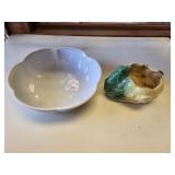 2 McCOY PCS.- BLUE GLAZE BOWL- FROG PLANTER
