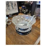 GLASS BOWL ON A METAL  SPINNING BASE
