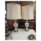 SET OF 2 PORCELAIN FLORAL & BRASS TABLE LAMPS