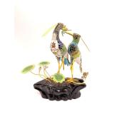 2 Birds, gold gilt and enamel.