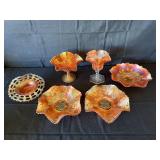 6-piece vintage Indian Glass/Carnival Glass set