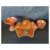 8-piece vintage Indian Glass/Carnival Glass Bowl