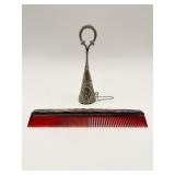 Vintage sterling silver comb and bell (2)