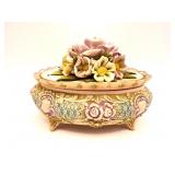 Porcelain flower jewelry box, velvet lined.