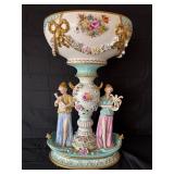 Large porcelain pedestal vessel, gold