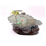 Hummingbird gilt and enamel scene.