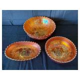 Vintage Indian Glass/Carnival Glass Bowls (3)