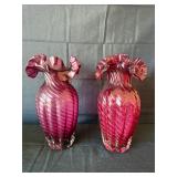 Vintage Ruby Red Glass Vases (2)
