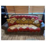 Leather and cloth nailhead sofa