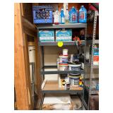 Shelving unit with contents, epoxy, caulk