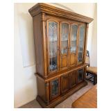 Oak China Hutch with Content Of Glassware/Flatware