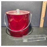Red Ice Bucket with Lid and Tongs