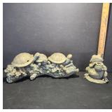 Plaster Yard Art with Turtles and Frog