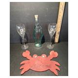 Glassware and Decorative Crab Sign